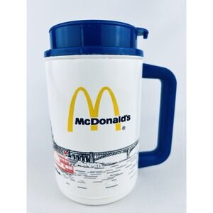 Vintage 90s McDonald's Thermo Whirley Blue St. Louis Riverboat Travel Mug Coffee
